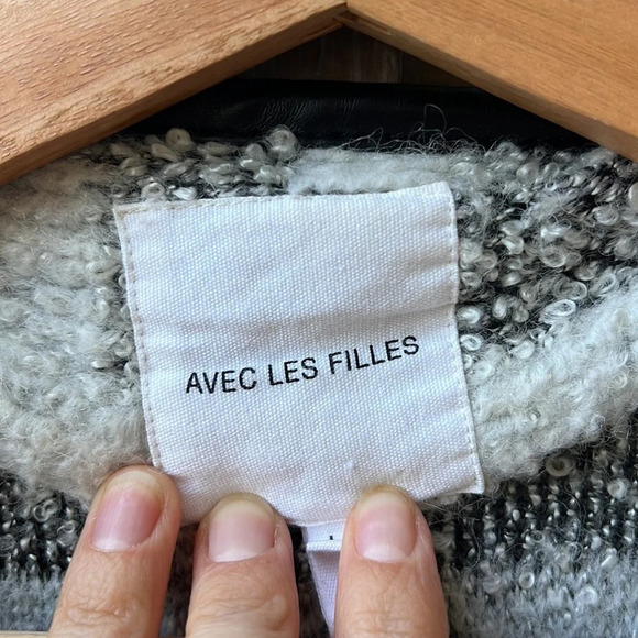 Avec Les Filles Long Line Chunky Knobby Cardigan Jacket Wool Blend Window Pane - Picture 3 of 9